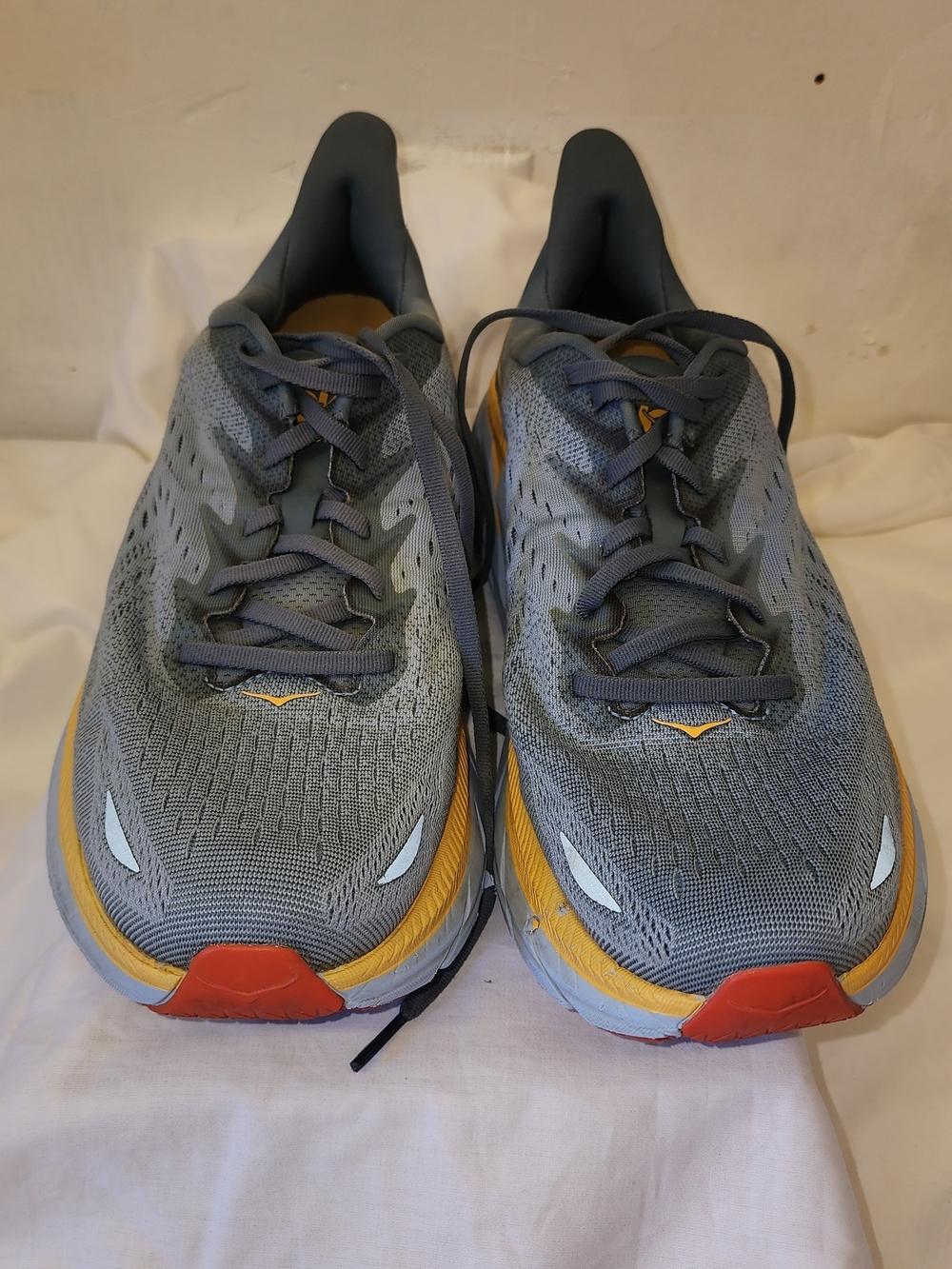 Hoka Men's Grey with Yellow and Orange Running Shoes
